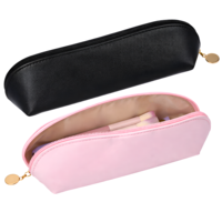 2 PCS Leather Makeup Brush Bag with Zipper, Portable Travel Mini Cosmetic Bag Makeup Brush Pouch, Compact Toiletry Pouch for Women Home Travel Office Cosmetic Storage Daily Work Essentials