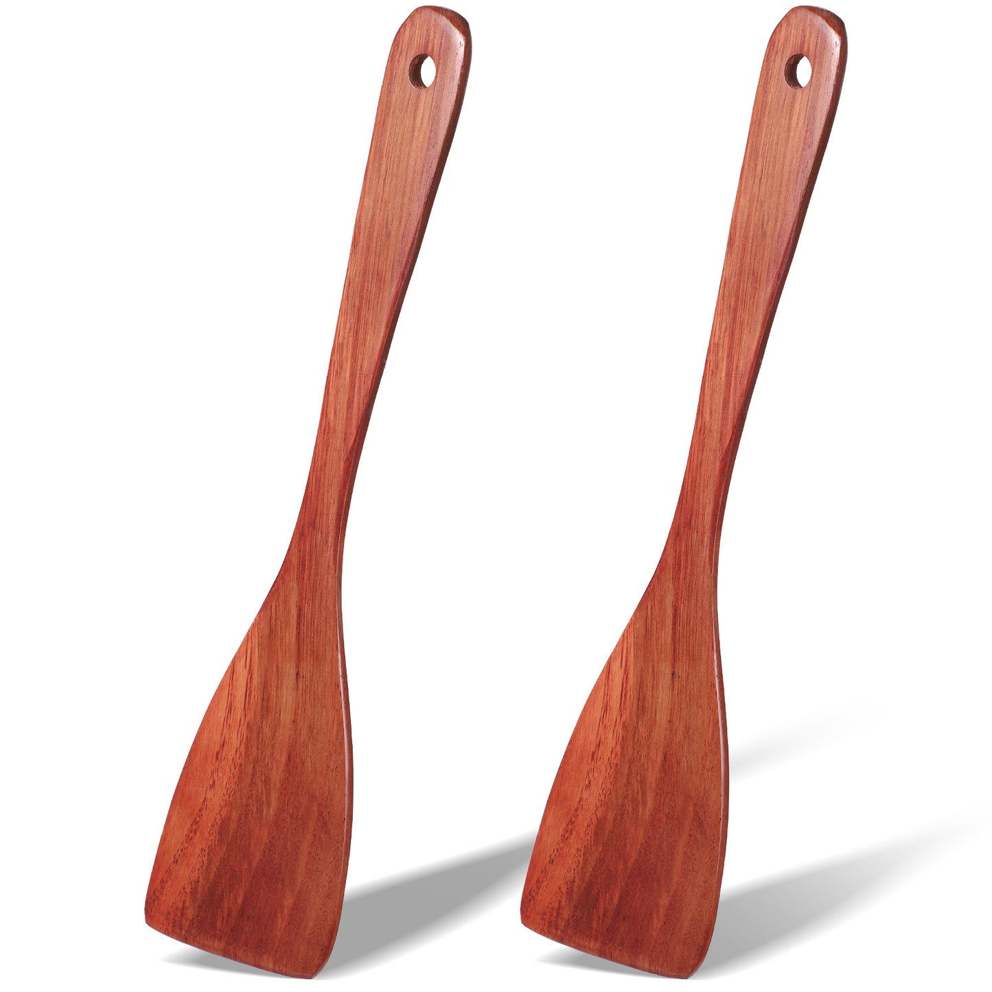 2 Pcs Wooden Spatulas for Cooking, 12.2 Inch Long Handle Wood Flat Frying Spatulas, Non-Scratch Wooden Kitchen Spatula Scraper Utensils, Right Hand Wood Turner for Nonstick Pans Cooking Frying Baking