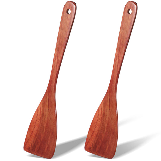 2 Pcs Wooden Spatulas for Cooking, 12.2 Inch Long Handle Wood Flat Frying Spatulas, Non-Scratch Wooden Kitchen Spatula Scraper Utensils, Right Hand Wood Turner for Nonstick Pans Cooking Frying Baking