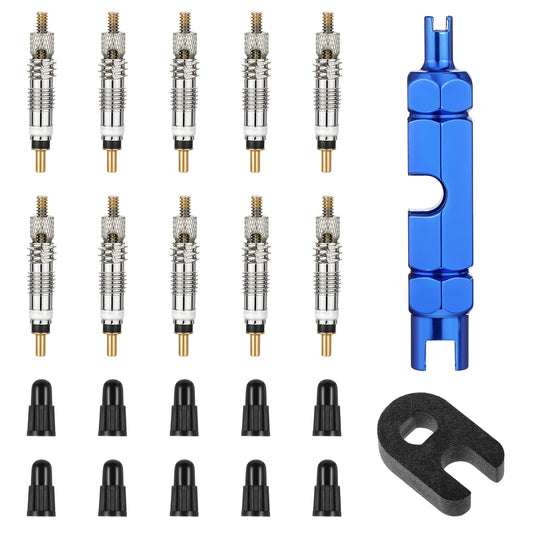 22PCS Valve Core Removal Tool Kit Bike, Tubeless Valve Core Bike Replacement, Valve Stem Removal Tool and 10 Valve Cores Replacement for Tubeless Tires