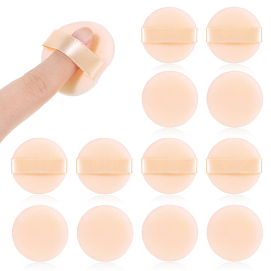 12 PCS Microfiber Powder Puff, Mini Powder Puff Skin Color Soft Small Powder-Puff 1.5 Inches Powders Pact Makeup Sponges Finger-Sized Makeup-Puff for Women Beauty Blender Sponge