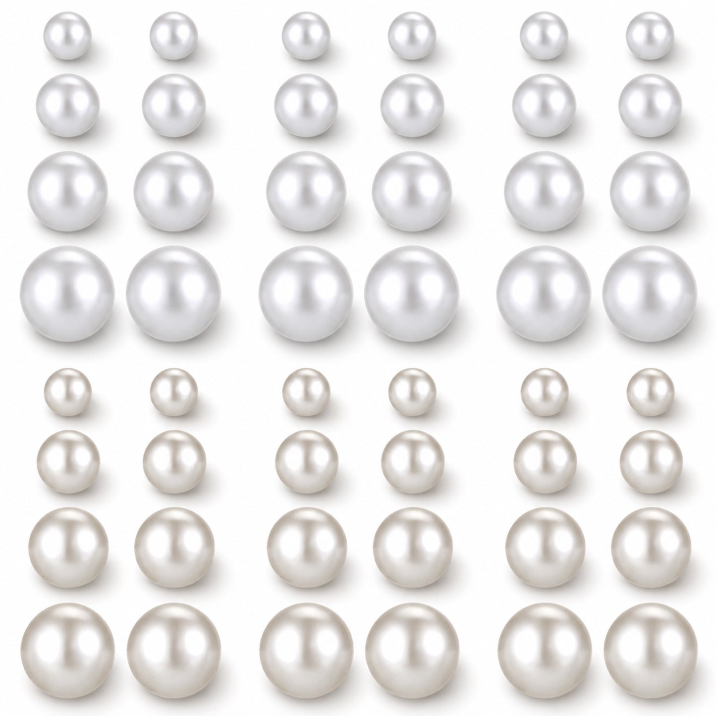 12 Pairs Pearl Earrings Pack Pearl Stud Earrings Round Ball Big Pearls Earring White Simulated Pearls Ball Earring Studs Set for Bridal, Wedding, Birthday & Christmas Jewelry Gift