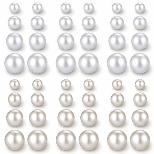 12 Pairs Pearl Earrings Pack Pearl Stud Earrings Round Ball Big Pearls Earring White Simulated Pearls Ball Earring Studs Set for Bridal, Wedding, Birthday & Christmas Jewelry Gift