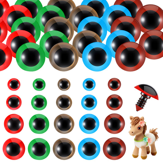 Bruislard 160PCS Safety Eyes for Amigurumi 10/12/16/18mm Colored Crochet Eyes Large Plastic Craft Eye for Crocheting with Washers for Stuffed Animal Doll Making