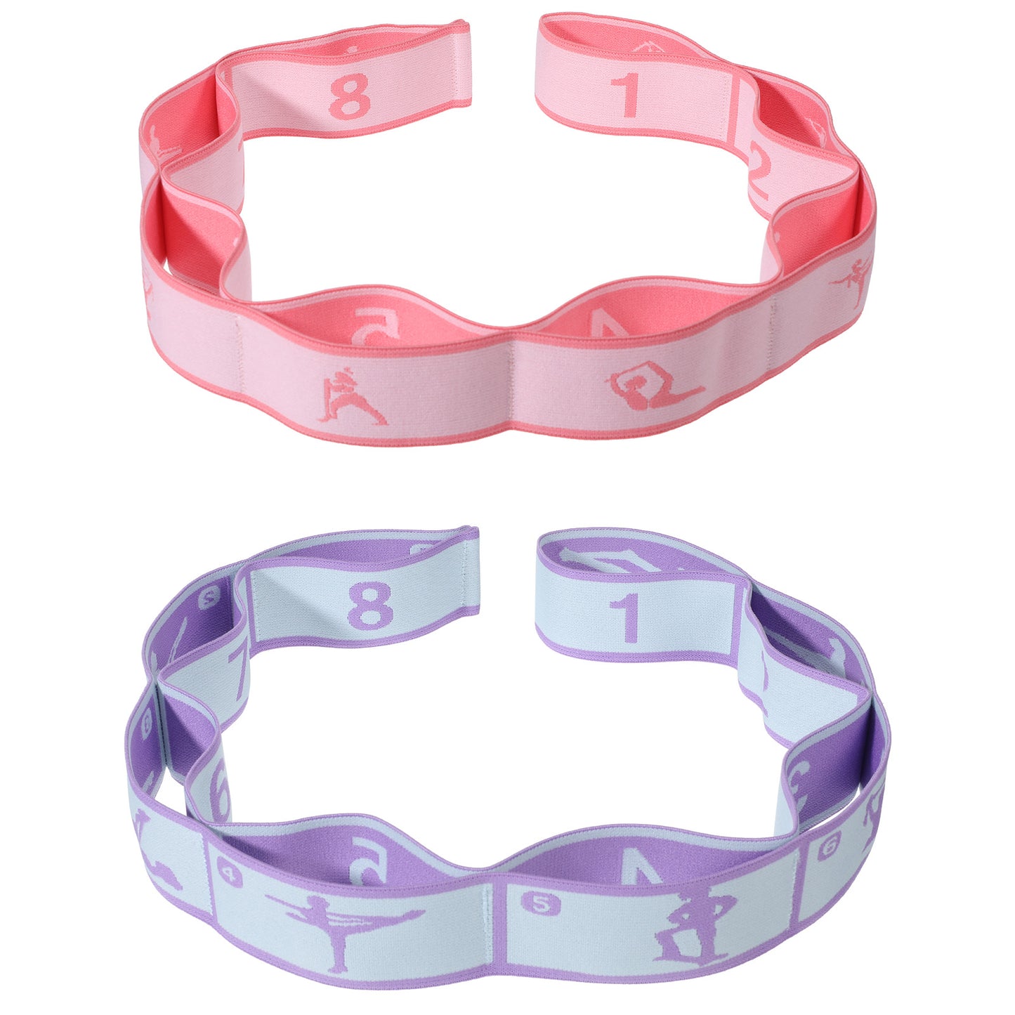 2 Pcs Elastic Yoga Stretching Strap with Loops 8-Loop Dance Stretch Band Adjustable Leg Stretch Strap Stretching Bands for Flexibility Multi-Loop Exercise Bands for Pilates, Latin and Yoga
