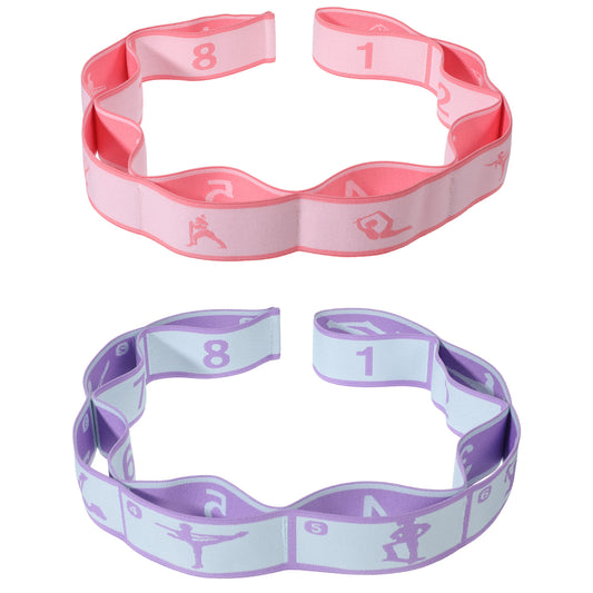 2 Pcs Elastic Yoga Stretching Strap with Loops 8-Loop Dance Stretch Band Adjustable Leg Stretch Strap Stretching Bands for Flexibility Multi-Loop Exercise Bands for Pilates, Latin and Yoga