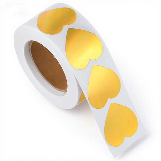 Gold Glitter Heart Stickers, 500 Pcs 1 Inch Heart Stickers for Kids Self Adhesive Hearts Sticker Roll Sparkly Disco Shiny Sticker for Birthday Party Wedding (1”, Gold)