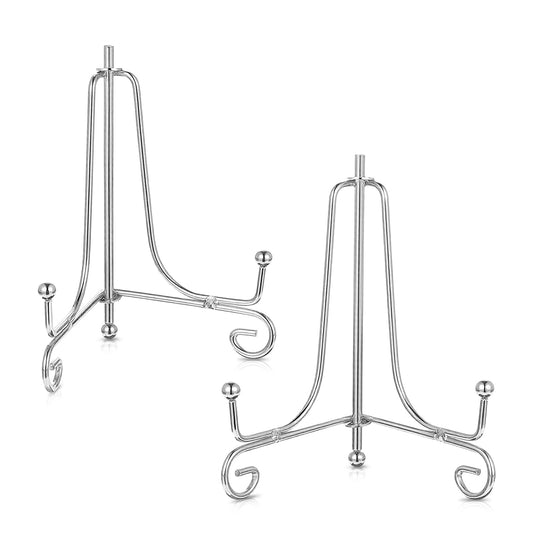 Alrhso 2PCS Plate Holder Easel Display Stand 10cm Silver Iron Tabletop Picture Stand for Display Photo Frames Decorative Plates Card for Home and Office Decor