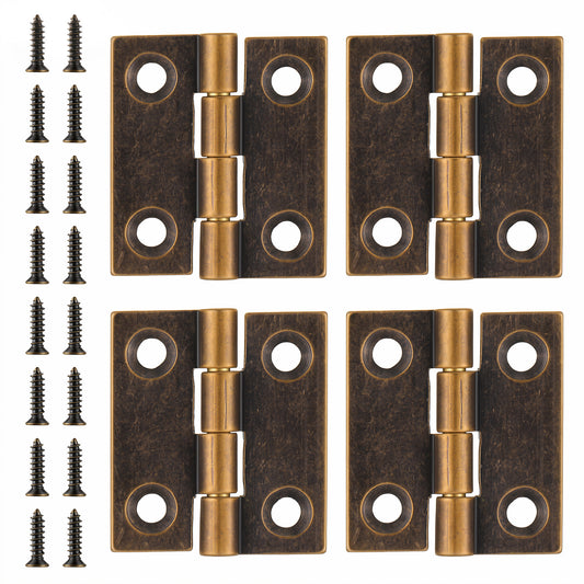 Small Hinges for Wooden Box, 4 Pcs Quality Brass Folding Jewelry Box Hinges 1 Inch Antique Bronze Mini Hinge for Crafts with Mounting Screws for Drawer Closet Cabinet Jewelry Boxes Wooden Case