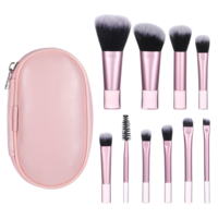 10 Pcs Mini Travel Makeup Brush Set With Pouch Pink Portable Travel Size Makeup Brushes Professional Cosmetic Brush Travel Essentials kits for Women Girls Foundation Brush Blush Powder Eye Shadow