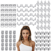 100Pcs Silver Hair Jewelry for Braids and Dreadlocks 5 Styles Hair Clips Rings and Accessories Adjustable Rings Cuff Charms Loc Jewels Braid Decorations for Women