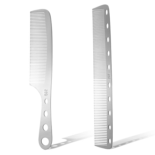 2 PCS Metal Comb, Hair Comb for Men Silver Fine Tooth Comb Stainless Steel Barber Comb Set Anti Static Styling Comb Heat Resistant Detangler Comb Set Hair Cutting Comb