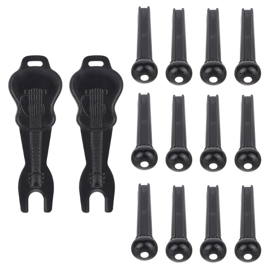 12 Pcs Acoustic Guitar Bridge Pins with 2 Pcs Bridge Pin Puller Remover Guitar Pegs Replacement Parts Accessories String Pegs Guitar String Remover Tool Black Guitar Parts Replacement Tool