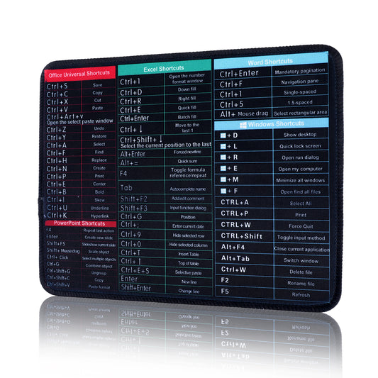 Excel Mouse Pad Shortcuts, 9.5x7.9in Excel Shortcuts Mousepad Portable Excel Cheat Sheet Mouse Pad, Excell Short Cut Mouse Pad, Stitched Edges, Non-slip Shortcut Keyboard Mat for Desk Office Laptop