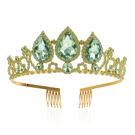 Green Crown Crystal Birthday Crown Wedding Tiaras Princess Crowns,Crystal Princess Tiara Queen Crown Headband With Comb Crowns for Women Girls Bride Rhinestone Headband