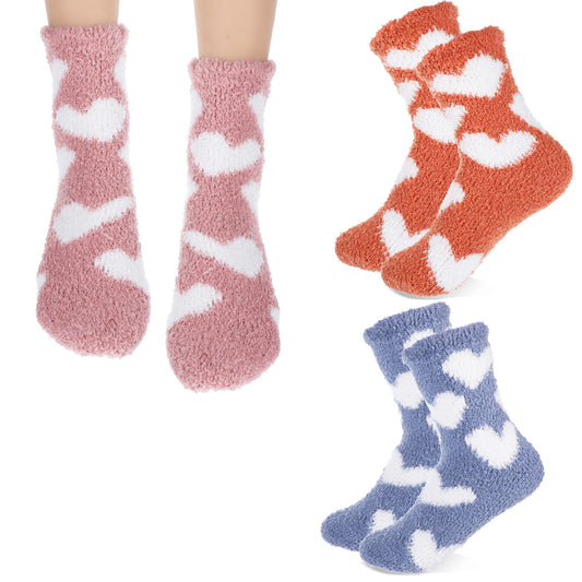 3 Pairs Moisturizing Socks Aloe Socks Coral Fleece Heart Moisturizing Socks Sleeping Moisturizing Socks Spa Fuzzy Socks for Dry Feet Women Spa Pedicure Foot