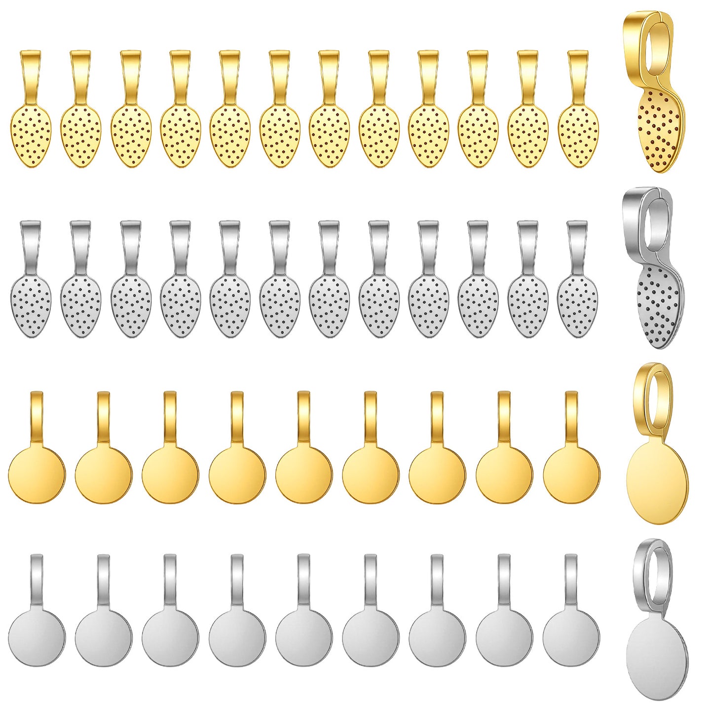 100pcs Pendant Bails for Jewelry Making Gold Plated Small Pendant Bail, Spoon Glue on Bails Pendants Flat Necklace Bail Oval Jewelry Glue on Earring Flat Back Charms for DIY Crafts Supplies
