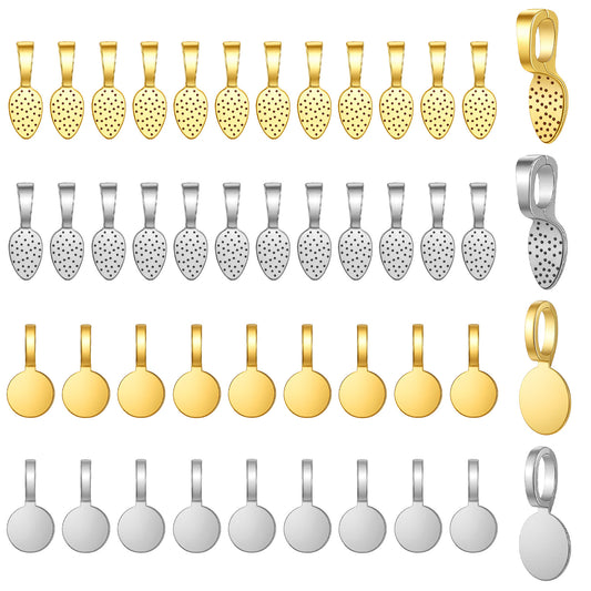 100pcs Pendant Bails for Jewelry Making Gold Plated Small Pendant Bail, Spoon Glue on Bails Pendants Flat Necklace Bail Oval Jewelry Glue on Earring Flat Back Charms for DIY Crafts Supplies