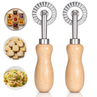 2 PCS Pasta Cutter Wheel Dough Cutter with Wooden Handle Fluted Pastry Ravioli 1.5 Inch Diameter Pie Crust-Cutter for Home and Kitchen Use