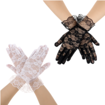 Trinkrittey Women Short Elegant Lace Gloves 2 Pairs Ladies Floral Lace Gloves Vintage Opera Gloves for Wedding Opera Evening Party Banquet Dress, Black and White
