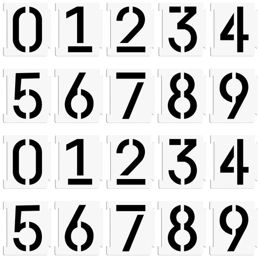 20 Pieces Number 0-9 Curb Stencil Kit, 4 Inch Address Number Stencils for House Reusable Paint Stencils Plastic Curb Numbers Stencil Kit for Address Painting on The Walls Roads Mailbox, White