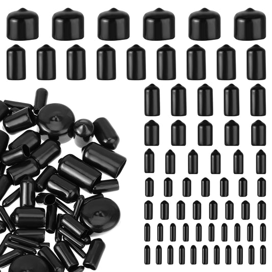 160 Pcs Rubber End Caps 2/25'' to 4/5'' Vinyl End Caps Flexible Rubber Caps Vinyl Tube Bolt Cap Rubber Screw Covers Black Bolt End Caps Screw Caps Thread Protectors for Metal Tube Rod Bolt(9 Sizes)