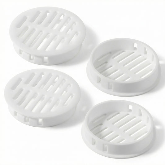 2 Inch Round Plastic Soffit Vents, 4 PCS 50mm White Soffit Vent Cover Plastic White Circular Air Vent Grille Flows Air for Bathroom Home Office Kitchen Shoe Cabinet Wardrobe