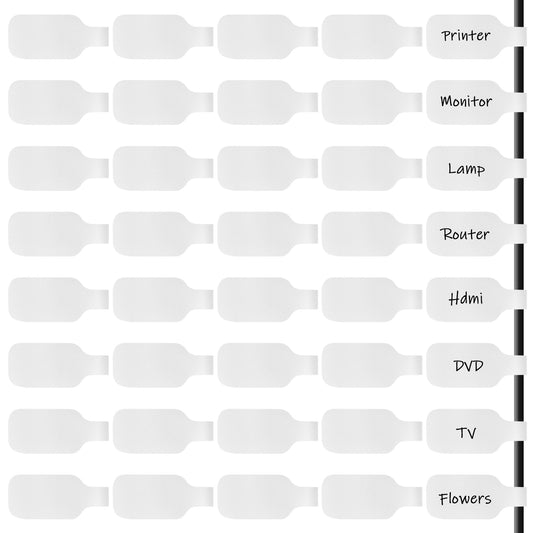 40 Pcs Reusable Cable Labels, Write-On Cord Tags, Small Labels Stickers for Wire Management Identification, Self-Adhesive Nylon Cable Markers for Electronics, Home Office (White)