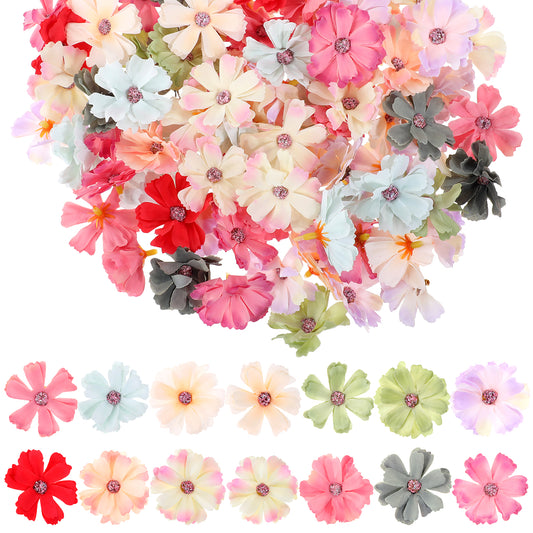 100 Pcs Faux Flowers Heads for Crafts Artificial Fake Flowers 1.5 Inch Bulk Small Silk Daisy Flowers Embellishments Mini Fabric Daisy Decor Wreath for DIY Wedding Party Home Garden Decoration