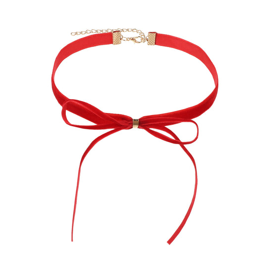 Trinkrittey Red Velvet Lace Choker Vintage Necklace with Red Bow Gothic Ribbon Collar Necklace for Women Party Jewelry Accessories