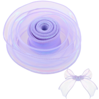Iridescent Chiffon Ribbon, 2 Rolls 40MM X 10 Yards Wide Organza Sheer Ribbon for Wedding Invitations Bridal Bouquets Party Decoration Gift Wrapping DIY Crafts Making (Blue, White)