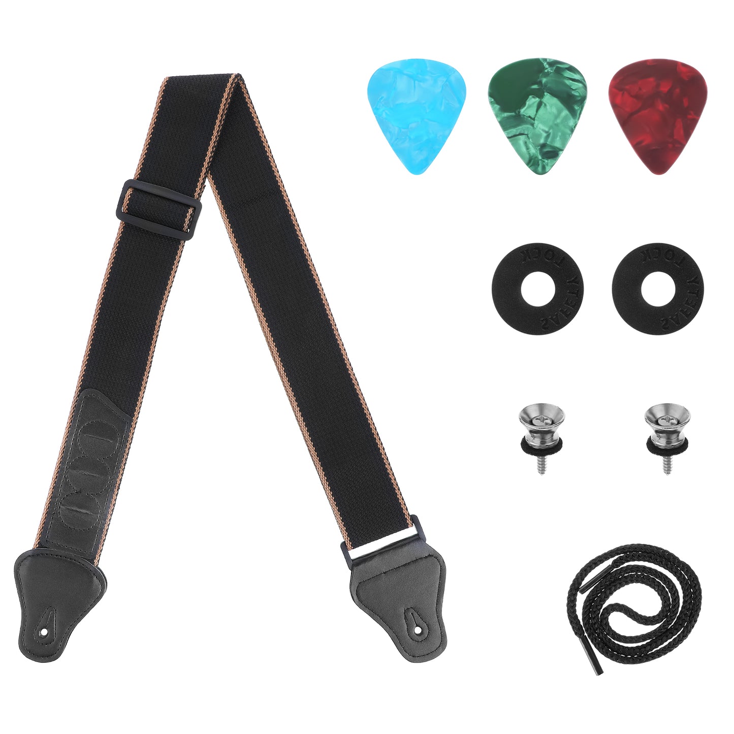 SynHHergyx Guitar Strap, Acoustic Guitar Strap Adjustable Electric Guitar Strap with 2 Buttons 2 Locks and 3 Guitar Picks Guitar Replacement Accessories for Guitar Bass