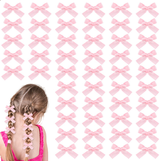 40 Pcs Mini Bow Hair Clips, Mini Bowknot, Satin Mini Bow Clips Metal Barrettes Hair Accessories Non-Slip Ribbon Hairpins Ribbon Alligator Clips, Twist Tie Silky Satin Hair Ribbon for Women Girls(Pink)