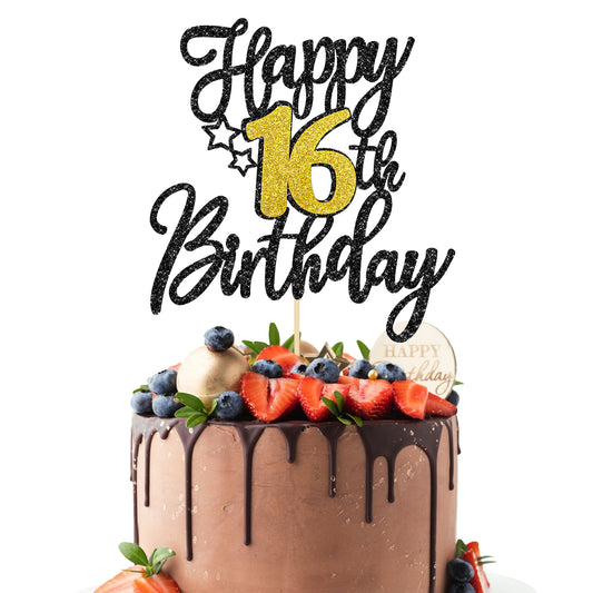 Happy 16 Birthday Cake Topper 16 th Glitter Cake Topper Sweet Teenager Birthday Cake Pick, 16 Years Old Topper for Cake, Happy 16th Party Decoration Supplies