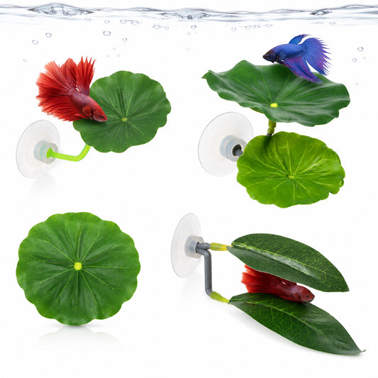 Betta Fish Leaf Hammock, 4 Pcs Plastic Realistic Lotus Leaf Pad Aquarium Plants Decor with Suction Cups Simulating The Natural Habitat for Fish Tank Decorations Betta Sleeping Resting Breeding
