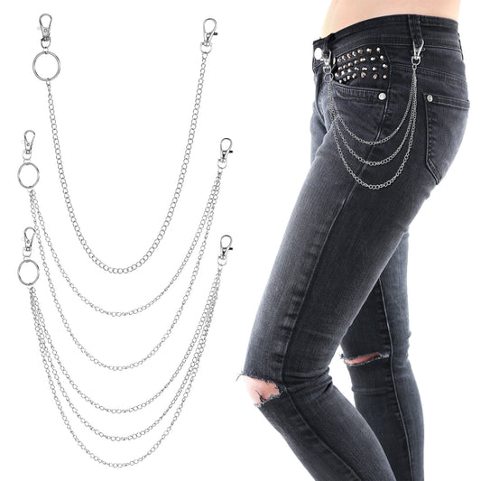 3 Pieces Jeans Chains Wallet Chain Pants Chain, Belt Chain Hip Hop Punk Jeans Chain Silver Pocket Chain Metal Belt Chain Biker Trouser Chain Goth Accessories for Women Men