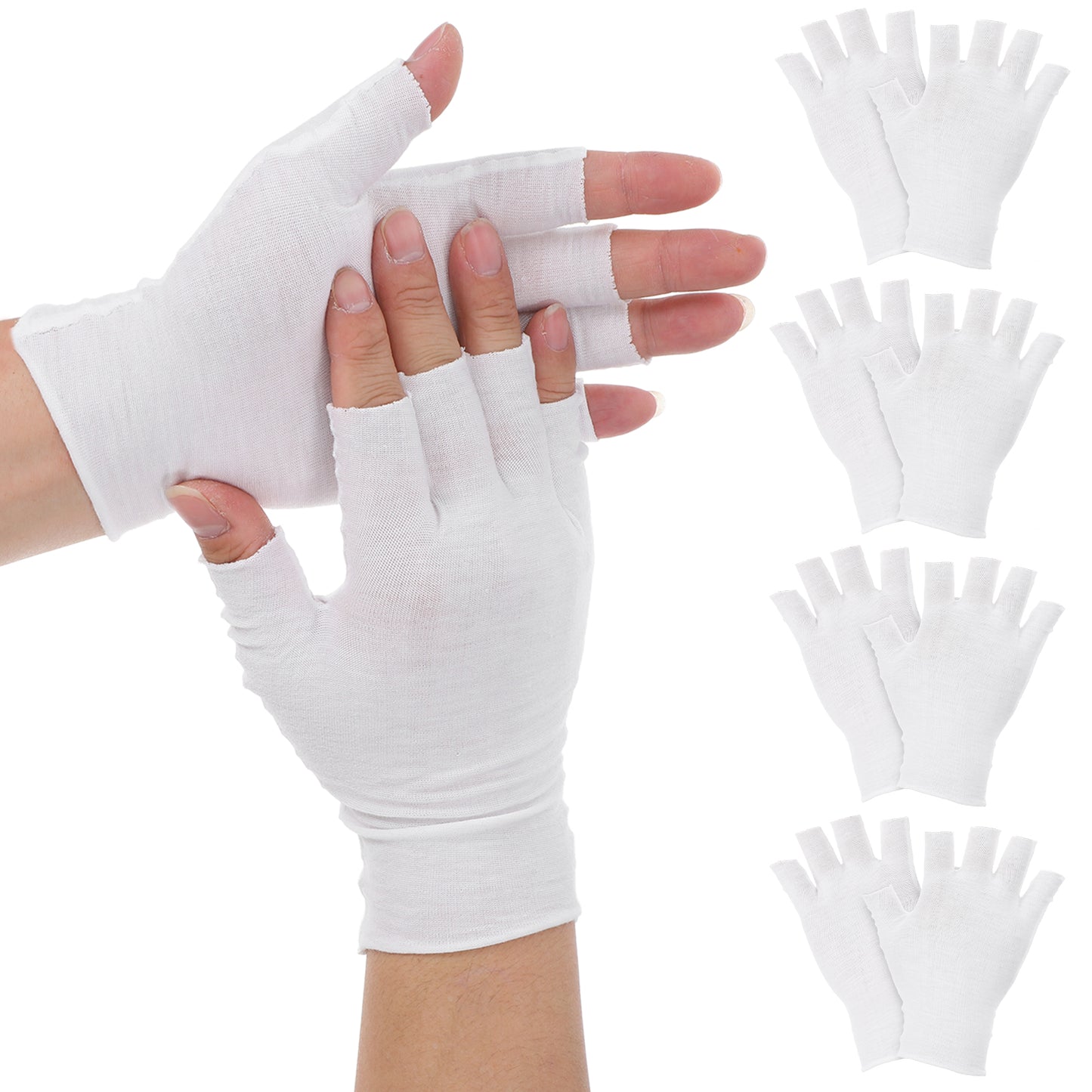 Fingerless Moisturizing Gloves, 5 Pairs White Cotton Gloves for Dry Hands Sleeping 5 Open Fingertips Soft Eczema Gloves for Women Skin Treatment, Hand Spa, Overnight Hydration