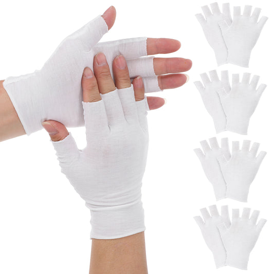 Fingerless Moisturizing Gloves, 5 Pairs White Cotton Gloves for Dry Hands Sleeping 5 Open Fingertips Soft Eczema Gloves for Women Skin Treatment, Hand Spa, Overnight Hydration