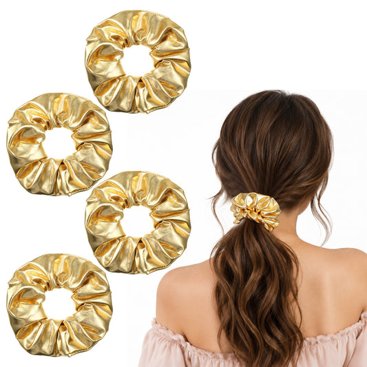 Gold Scrunchie, 4 Pcs Shiny Gold Hair Ties for Women