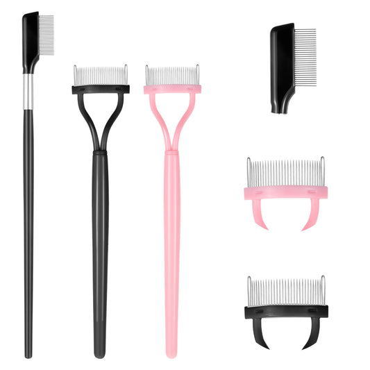 Eyelash Separator Tool, 3 Pcs Eyelash Comb Metal Teeth Eyebrow Comb Mascara Brushes Eye Makeup Tools for Combing, Separating Lashes (Black, Pink)