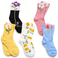 Xelsluthe 5 Pack Cute Crew Socks for Women Womens Ankle Crew Socks Cute Printed Patterned Fun Sock Floral Sock