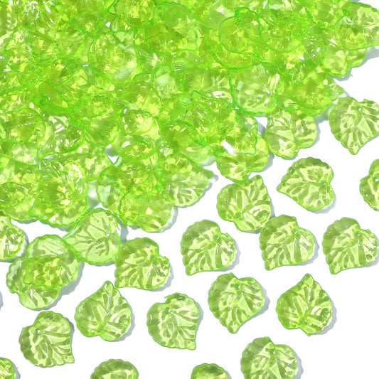 Vin Beauty 100Pcs Green Leaf Charms, Transparent Maple Leaves Pendants Acrylic Leaf Beads Plastic Clear Bead End Caps Charm for Hanging Ornament Crystal Beads DIY Jewellery Making Crafting