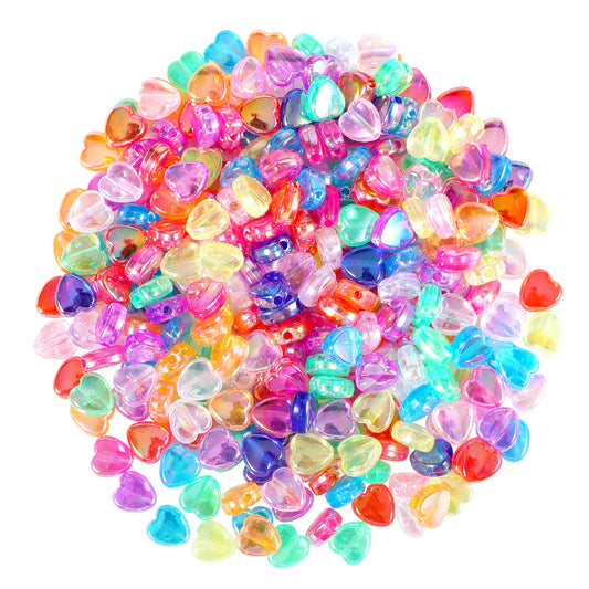 300 Pack Acrylic Heart Shape Beads Colorful Cute Beads Loose Bead Small Hole Spacer Bead for Bracelet Necklace Earrings Jewelry Making DIY Key Chains