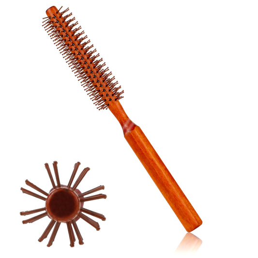 Round Hair Brush for Blow Drying, Small Quiff Roller Brush with 8 Rows Nylon Bristles and Natural Wooden Handle Hair Curling Brush Styling Brush Blow Dry Hair Brush for Women Wet Hair, Bangs, 1 Inch
