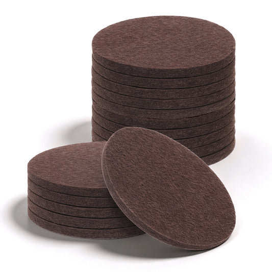 16 PCS 75mm Round Felt Furniture Pads, Self-Adhesive Floor Protectors for Chair Legs 5mm Thick Non Slip Furniture Pads for Hardwood Floors Tables Feet Sofas Brown