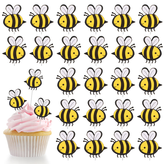 30 Pieces Bumble Bee Cake Toppers Double Layer Bee Cake Toppers Tiny Bees Cake Card Decorations Bees Cupcake Picks for Bee Themed Party Wedding Celebrations or Birthday Decorations