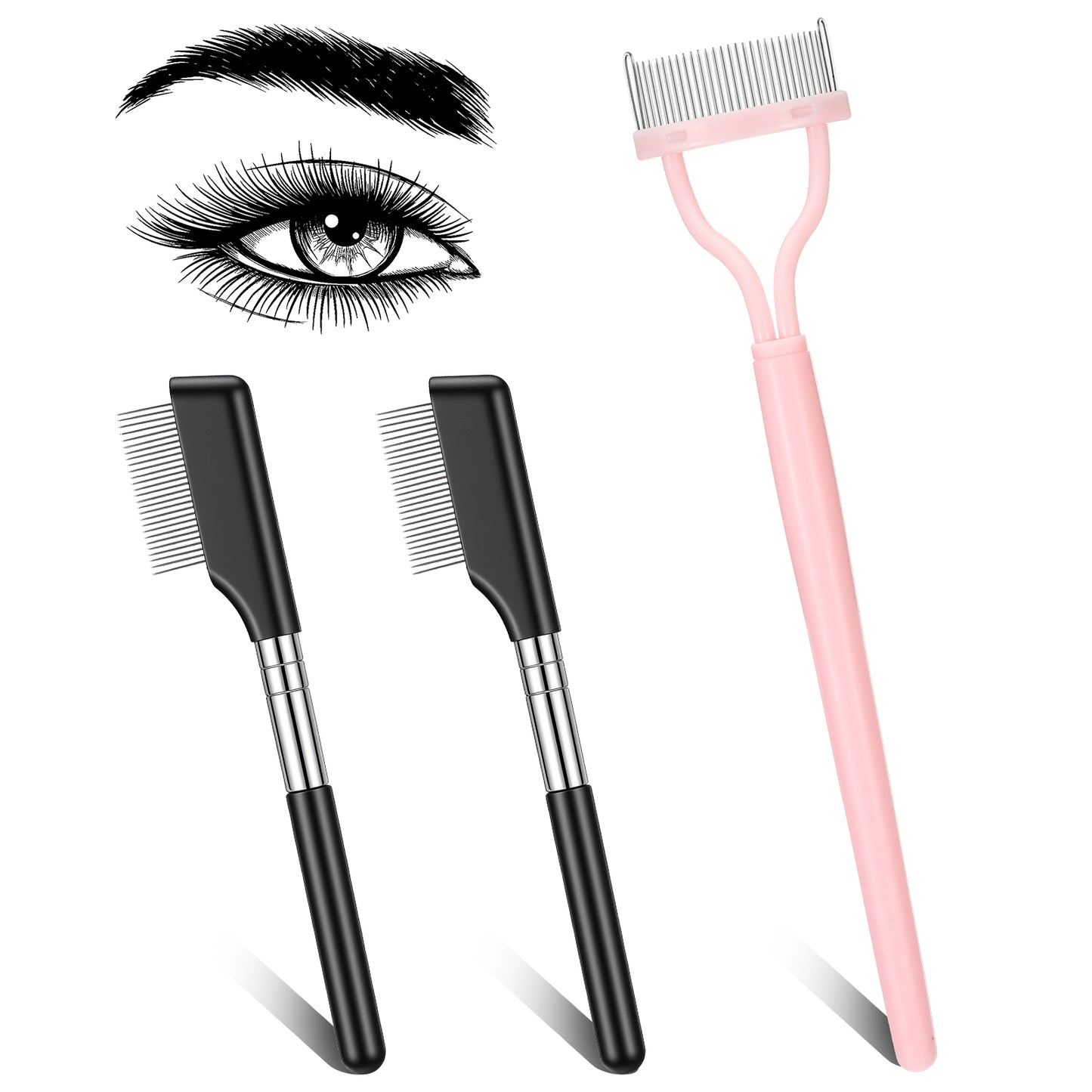 3 Pcs Eyelash Separator Tool Metal Eyelash Comb Lash Brush Separator Mascara Applicator Metal Teeth Eyelashes Grooming Tool
