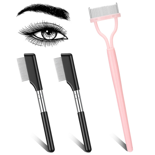 3 Pcs Eyelash Separator Tool Metal Eyelash Comb Lash Brush Separator Mascara Applicator Metal Teeth Eyelashes Grooming Tool