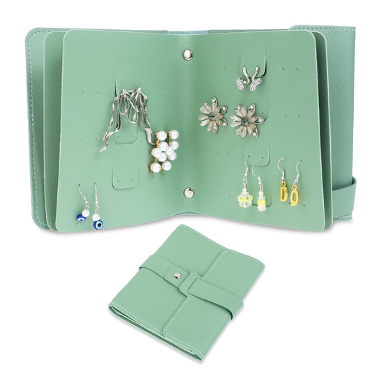 Earring Book, Earring Holder Organizer with Foldable Book Design Earring Storage Case Organizer Roll Stud Earring Organizer Earring Board Portable Pu Leather Travel Earring Case for Women Green