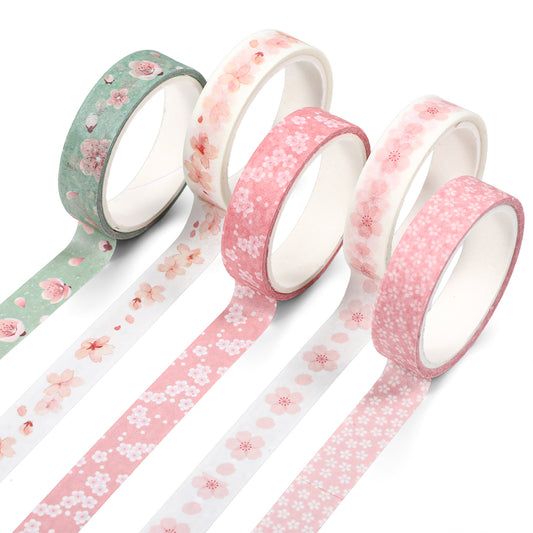 Xelsluthe 5 Rolls Washi Tape Sets, Washi Tape for Scrapbooking, Creative Basic Thin Decorative Tapes for Art, DIY Crafts, Journals, Planner, Scrapbooking, Packaging, Pink